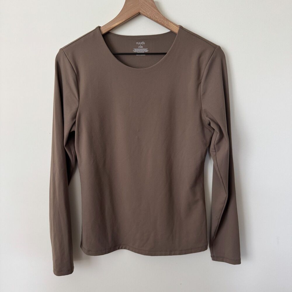 Nuuds Crewneck Long Sleeve Women's Top Taupe Brown Large NWOT